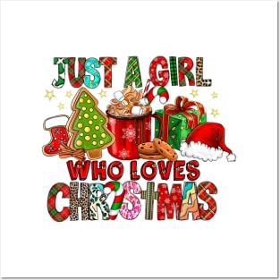 Just A Girl Who Loves Christmas Hot Cocoa Hat Santa Pajama Posters and Art